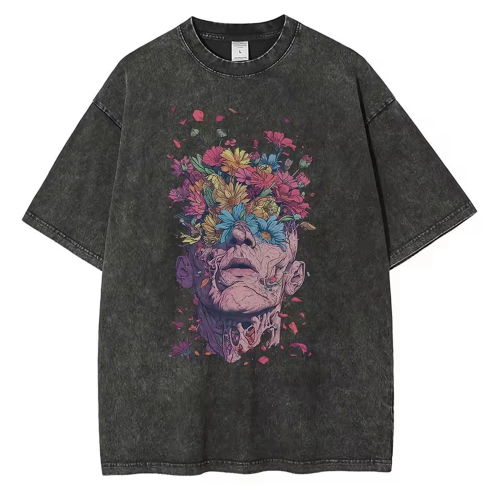 SOVOB T Shirt Men Mens Clothing T Shirt Homme Mens T Shirt  New Flowers Emerging Out of Human Eyes and Heads Graphic T-shirts