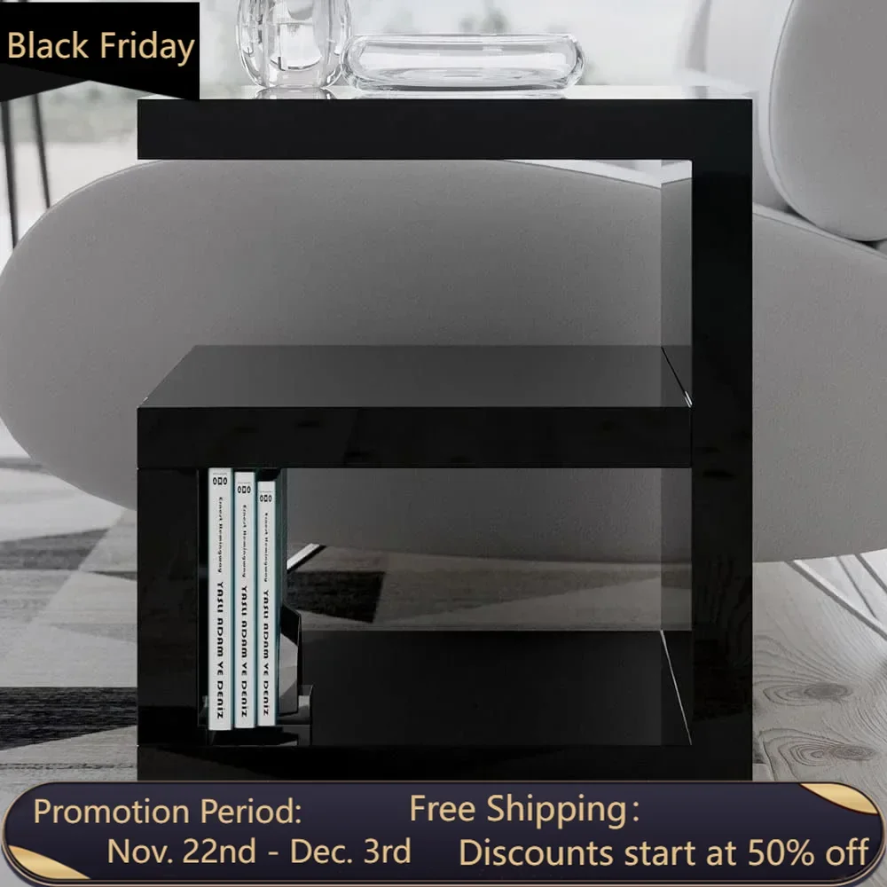 Furniture Jayden High Gloss Modern Side Table - Black mesas de noche 16