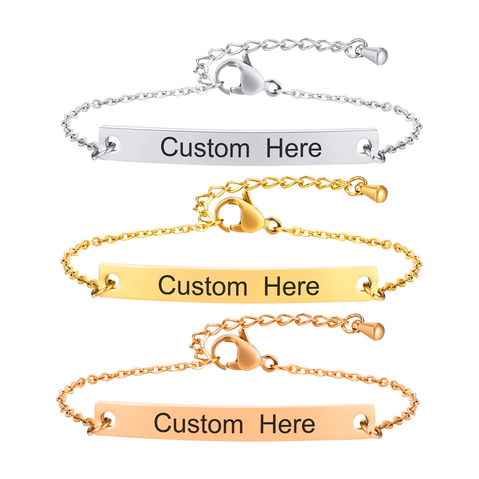 

Free Custom Engraved Name Date Birthday Bracelet Stainless Steel Charm Personalized Bracelets for Women Jewelry Gift 12-15cm