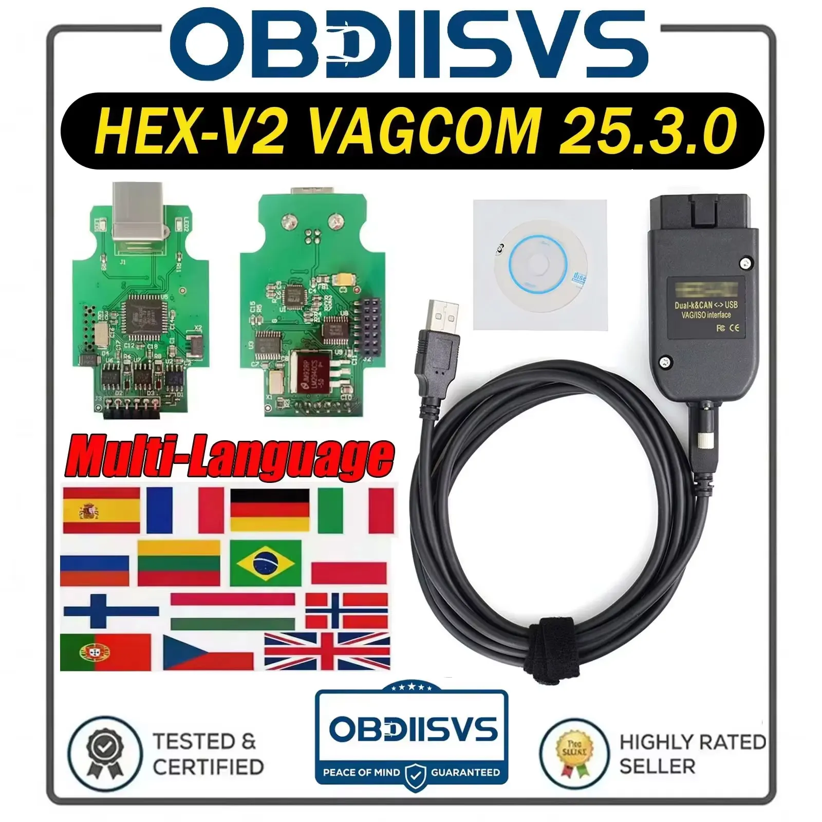 

Newest 2026 HEX-V2 Scanner For VW/AUDI/Skoda/Seat Multi-Language VCDS VAGCOM USB OBD2 Interface Scanner for VCDS VAG COM 25.3.0