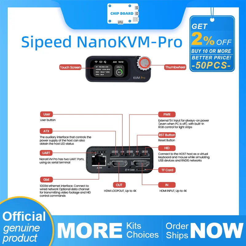 

Sipeed NanoKVM-Pro 4K IP KVM Device with GbE/WiFi6/PoE — Remote Control Solution for Servers and NAS Systems