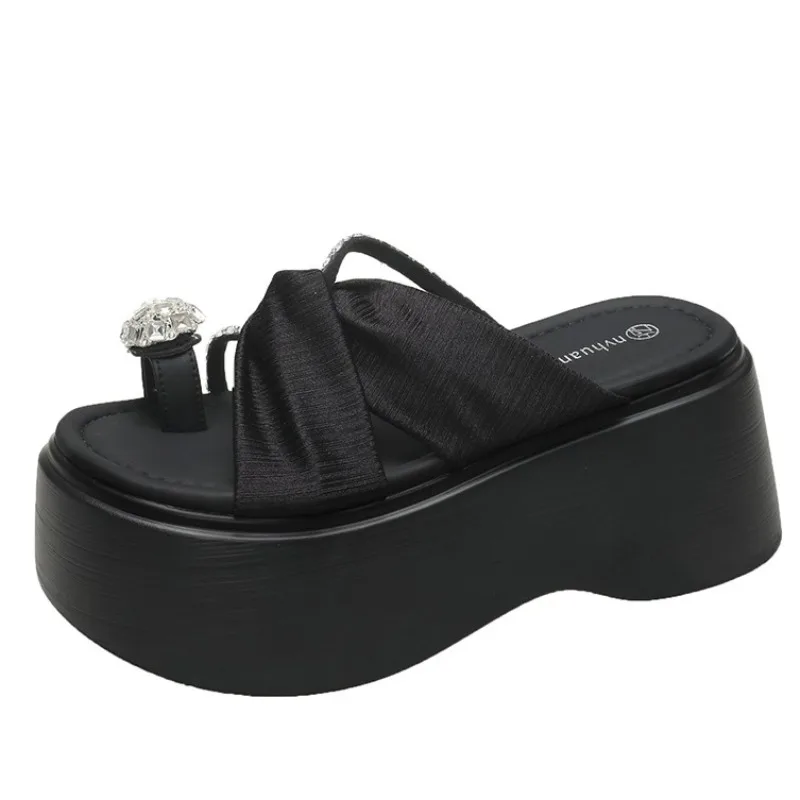 Sandálias plataforma Clip Toe Chunky para mulheres, salto alto, chinelos gladiadores, moda na praia do verão, chinelos de lazer, moda, 8,5 cm