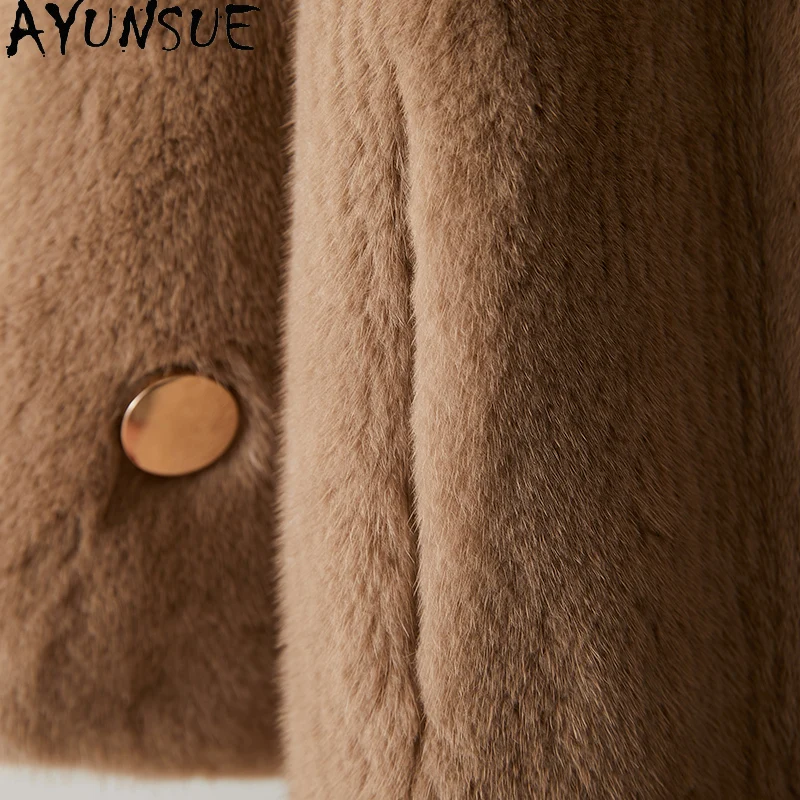 เสื้อโค้ทขนมิงค์แท้ AYUNSUE ปกคอปกแบบสูท ความยาวปานกลาง เสื้อคลุมคุณภาพสูงสำหรับผู้หญิง เสื้อโค้ทฤดูหนาวสำหรับผู้หญิงทำงาน เสื้อผ้าผู้หญิง