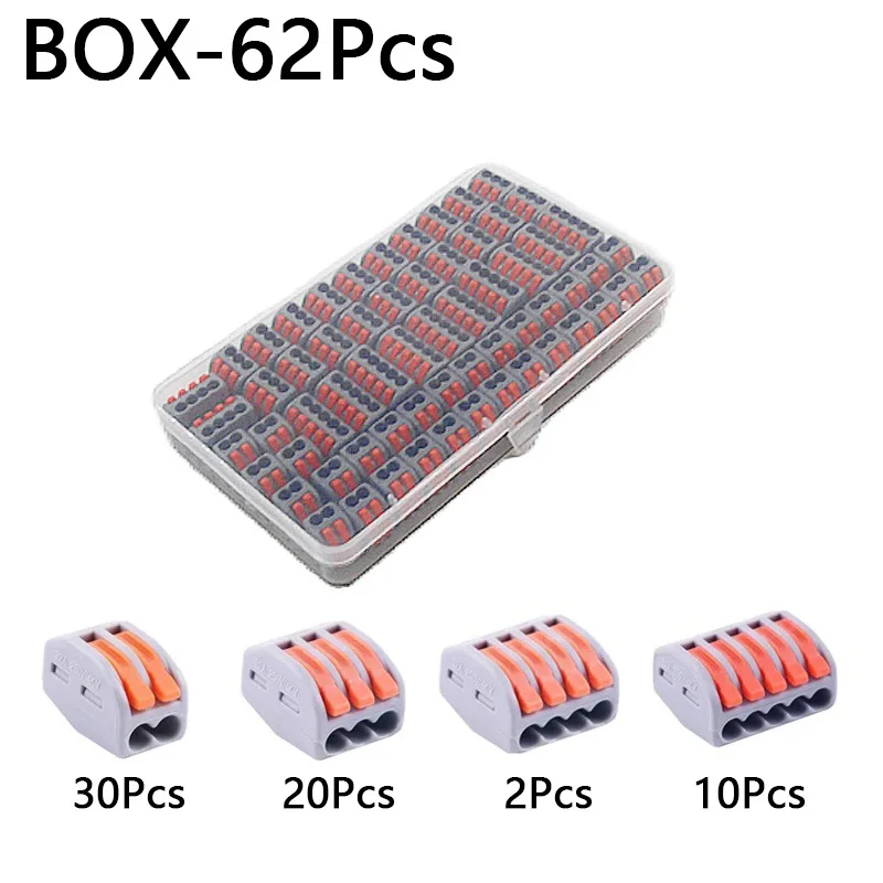 62PCS Box Wire Connector 222 cavo connettori LED elettrici Mini Fast Universal Compact cablaggio Push in morsettiera a 2-5 Pin