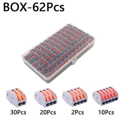 62PCS Box Wire Connector 222 cavo connettori LED elettrici Mini Fast Universal Compact cablaggio Push in morsettiera a 2-5 Pin