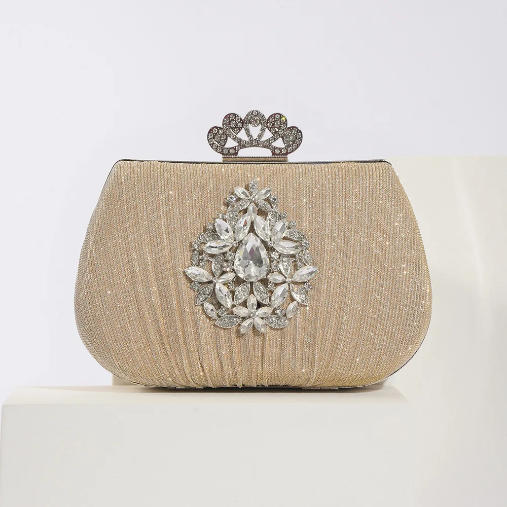 2023 New Women Diamond Flowers Clutch Bags Wedding Fold Evening Bags Chain Shoulder Bags Silk Party Purse Drop Shipping