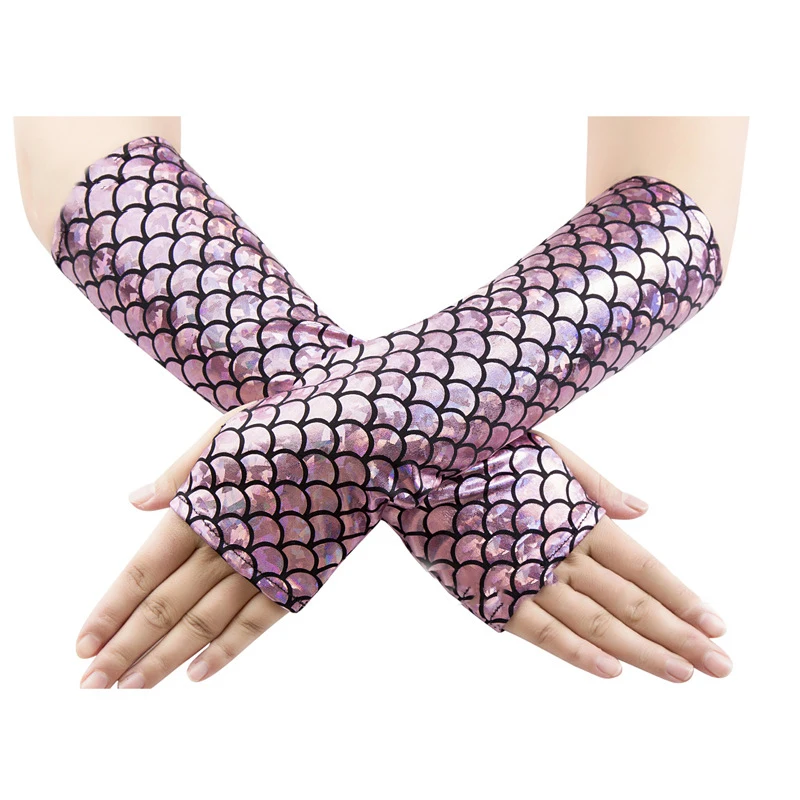 Women Cosplay Mermaid Halloween Stage Performance Fingerless Gloves Color Change Fashion Personality Dress Accessories