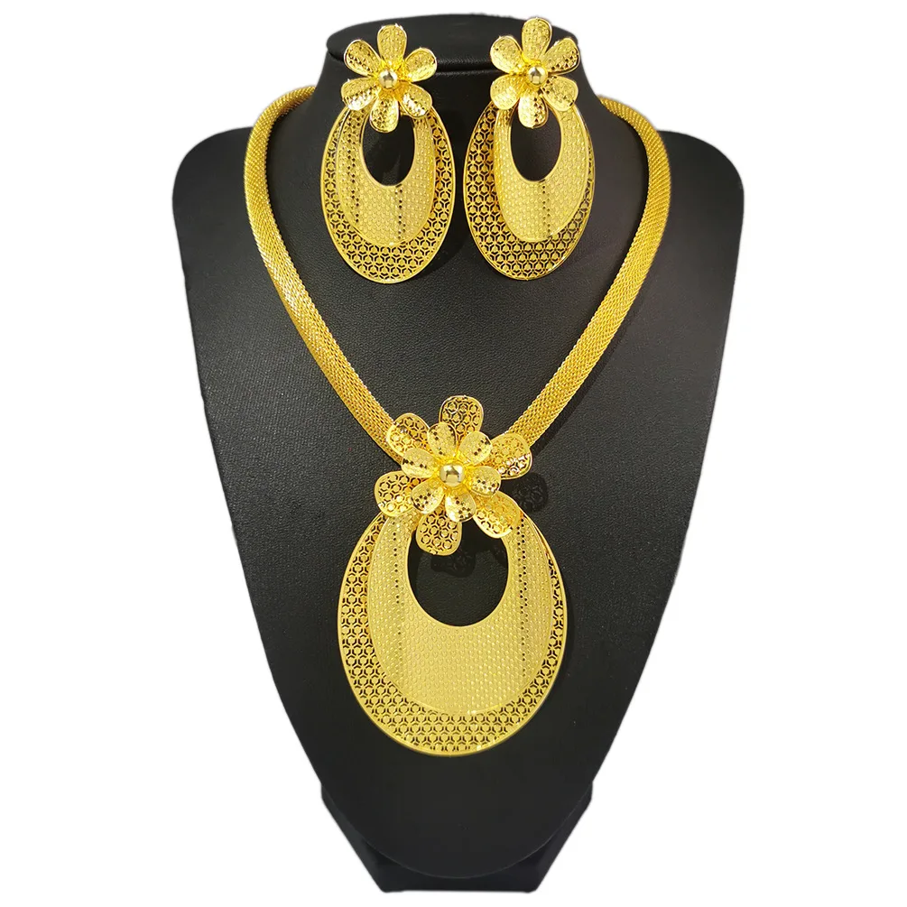 

24K Gold Plated Fashion Ethiopia Large Size Earrings/Pendant Jewelry Set African Bride Wedding Dubai Set Gift