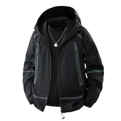 Casual Loose Hooded Jackets 2026 Spring Autumn Men's Outdoor Reflective Strip Coats High Streetwear Windbreaker Tops Clothing