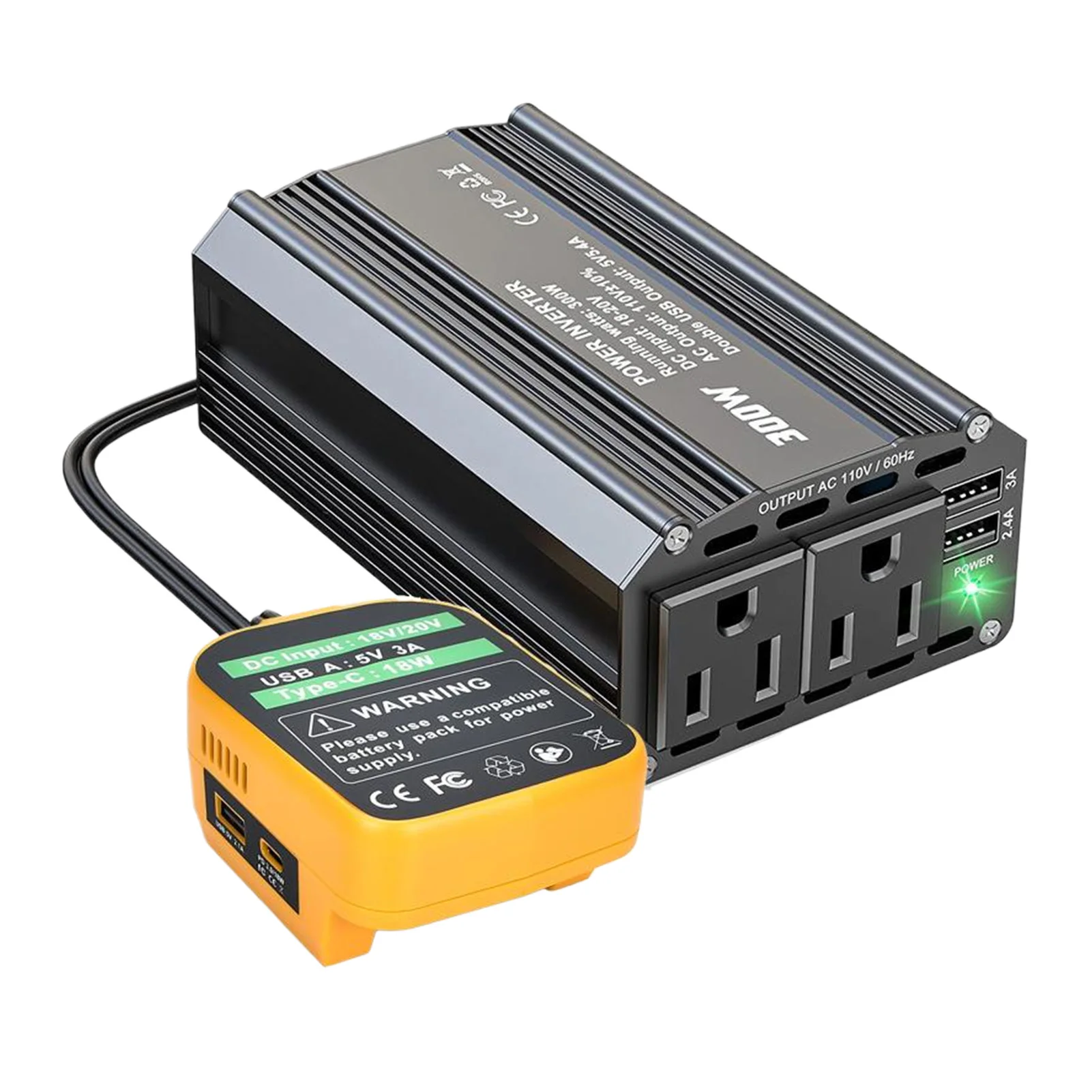 

300W Car Power Inverter For Makita/Dewalt/Milwaukee 18V Li-ion Battery Outdoor Inverter for Light Vehicles Computer Laptop Phone