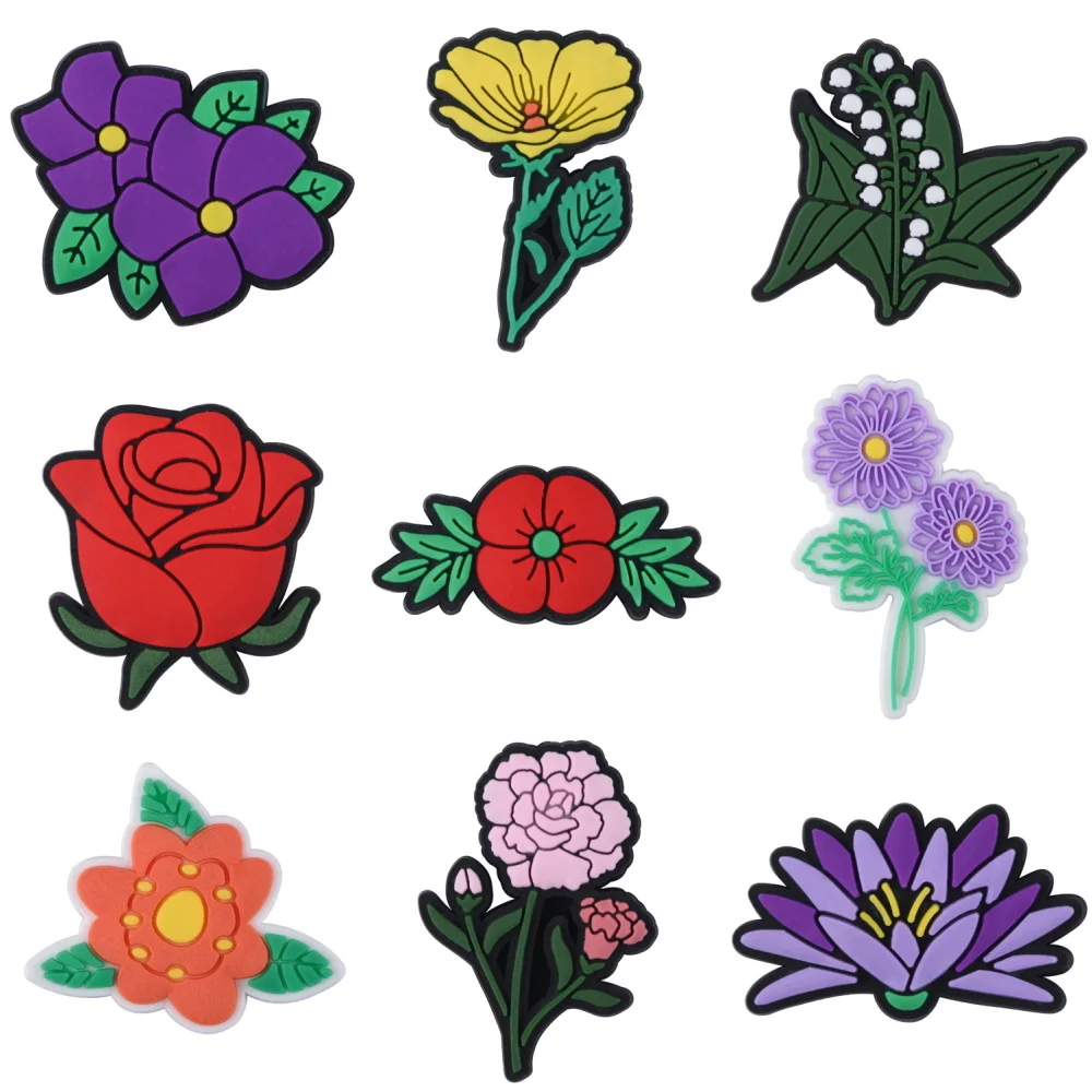 Amuletos coloridos de decoração de flores para adolescentes, planta verde, folha e rosas vermelhas, pop, meninas e meninos presentes, pop, 2024