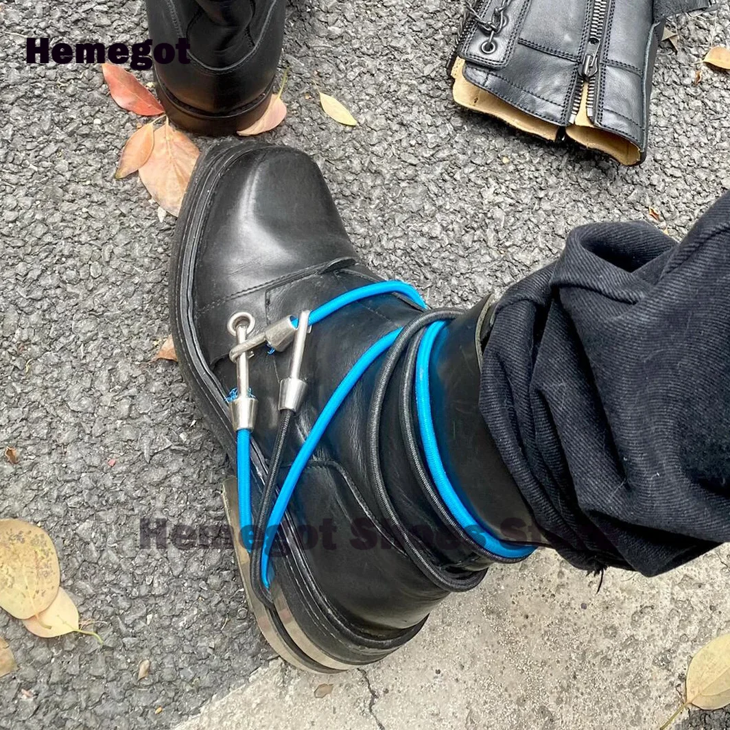 Retro-Stiefel mit quadratischer Zehenpartie, mit Draht umwickelt, mittelhohe High-Top-Chelsea-Booties, Metall-Arbeitskleidung mit dicken Sohlen, kurze handgefertigte Stiefel