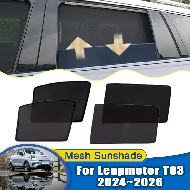 

Солнцезащитные шторки для Leapmotor T03, аксессуары 2024 2025 2026, автомобильные сетчатые солнцезащитные козырьки, магнитные шторки для конфиденциальности, аксессуары