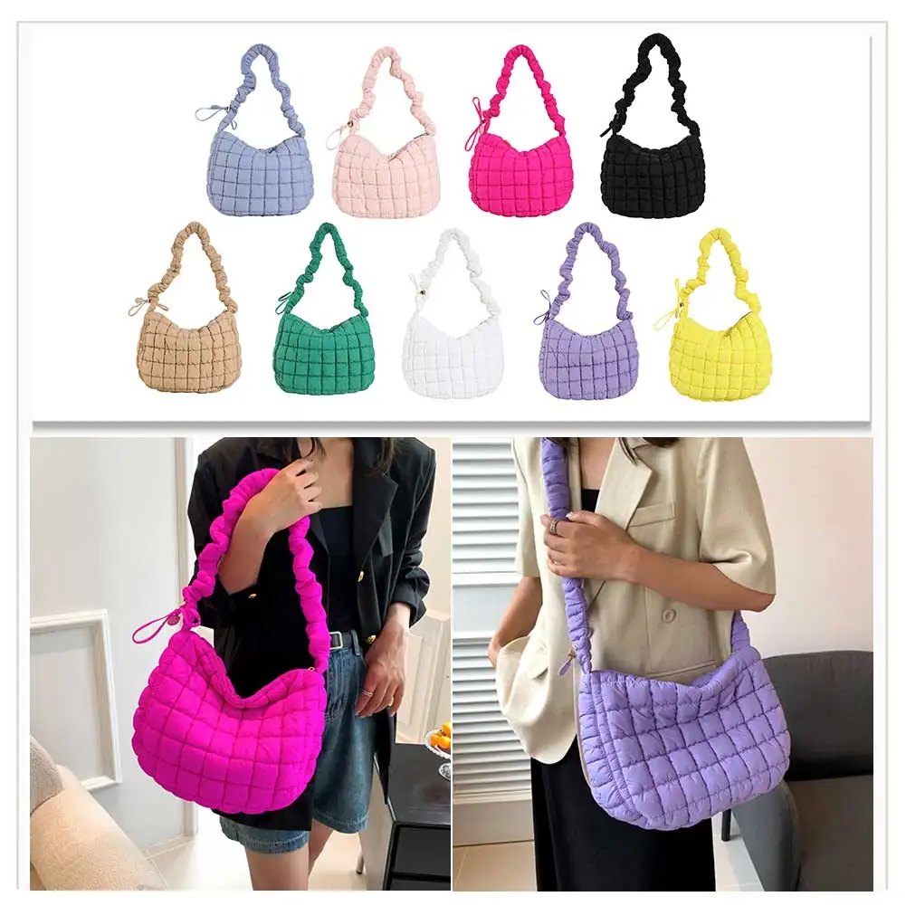 

Стеганая женская сумка-тоут в клетку с наполнителем, хлопковая, плиссированная, модная, простая, вместительная, повседневная сумка-шоппер