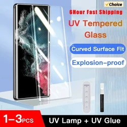 1-3PCS Screen Glue UV Tempered Glass For Samsung S24 S23 S22 S21 S20 Ultra Plus Super Fast Unlock on Samsung S24 Ultra S10Plus