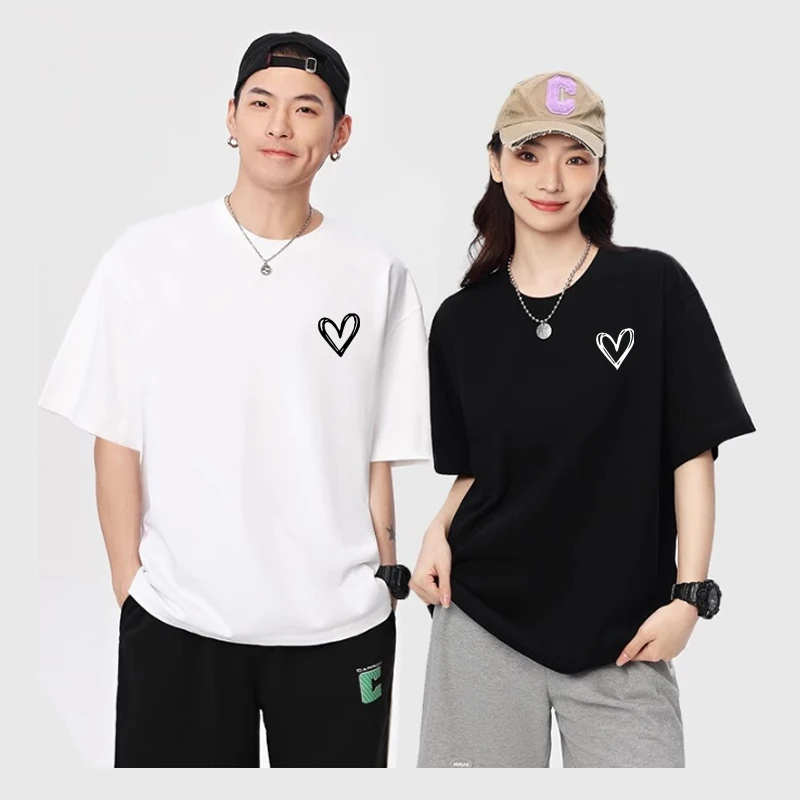 

New Chest Love Fun Printed Women's T-shirt Breathable T-shirt Summer Couple Street Top Large Loose Cotton Short Sleeves