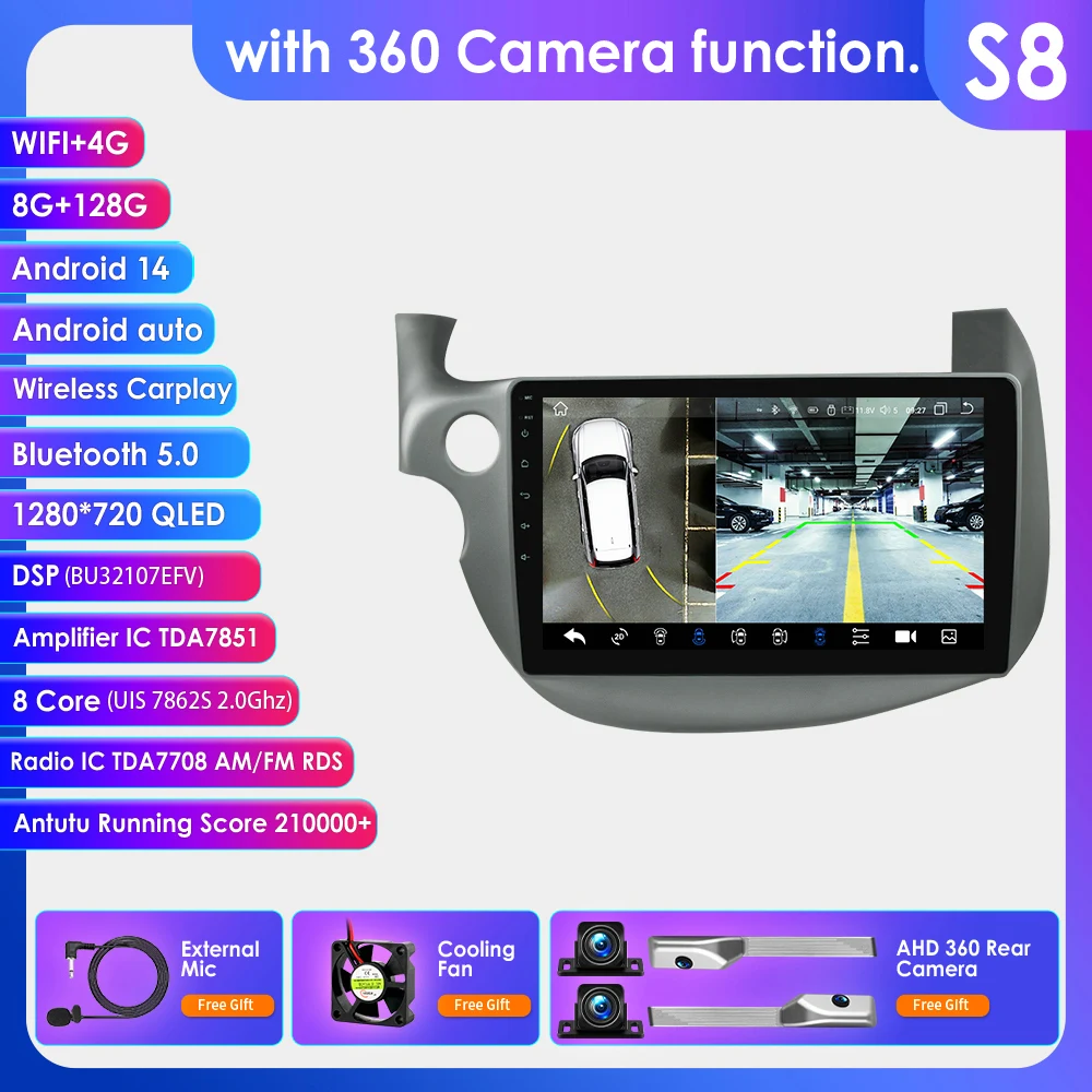 Hizpo 10.1“ GPS Head Unit Voor Honda Fit Jazz 2007-2013 2din Android 14 Carplay WIFI + 4G Autoradio Multimidia Videospeler Navigatie RDS