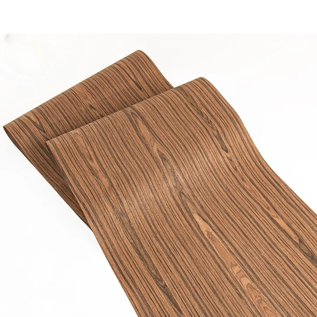 58x250cm Light Brown Wood Veneer with Dark Grain for Furniture Cabinet Wall Panel Decor