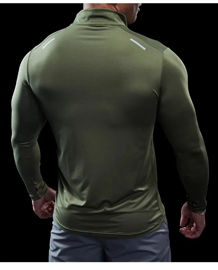 Men Stand collar zipper T-shirt Gym Running Training Fitness Bodybuilding Sport Top Quality elastic long Sleeve tight Tops Tees image 5