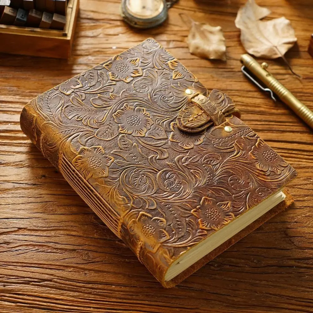 

Thick Vintage Leather Bound Journal Genuine Leather Cover Handmade Travel Sketchbook Blank Pages Unlined Daily Notepad Writing