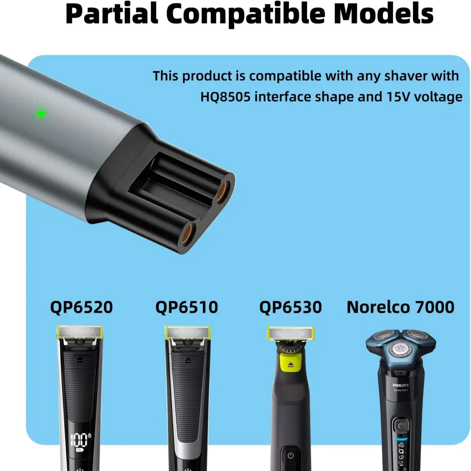 LISI 15V HQ8505 Type-C Shaver Adapter Charging Converter for Philips Norelco One Blade Pro QP6510 QP6520 QP6530 Beard Trimmer