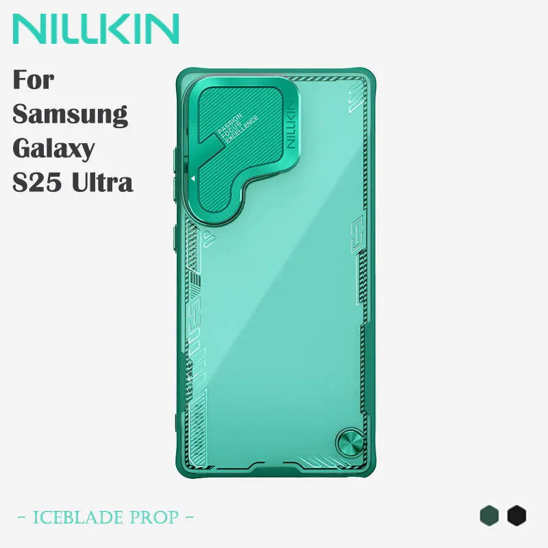 NILLKIN Magnetic Case for Samsung Galaxy S25 Ultra, Anti-Yellowing Shockproof Cover Lens Protector Space-Inspired Aluminum Stand