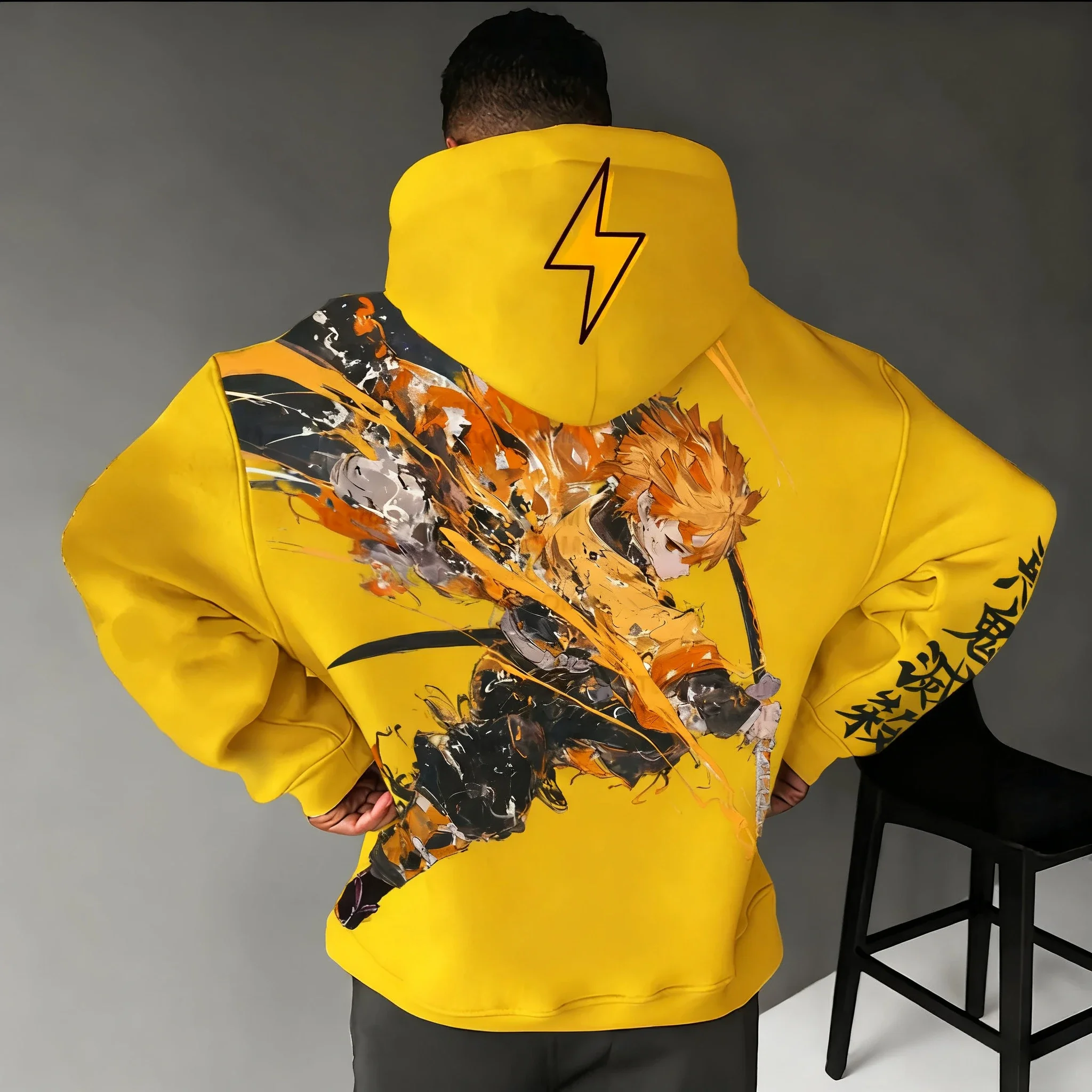 

Мужская толстовка с капюшоном в стиле аниме Demon Slayer, осень/зима, новинка, свободный повседневный топ с принтом Agatsuma Zenitsu в стиле Харадзюку для родителей и детей