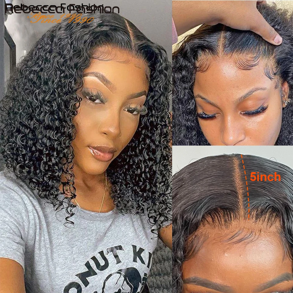 Short Bob T Lace Wig Jerry Curly Lace Front Human Hair Wigs Pre-Plucked Transparent Lace Deep Wave Curly Deep Curly Wig