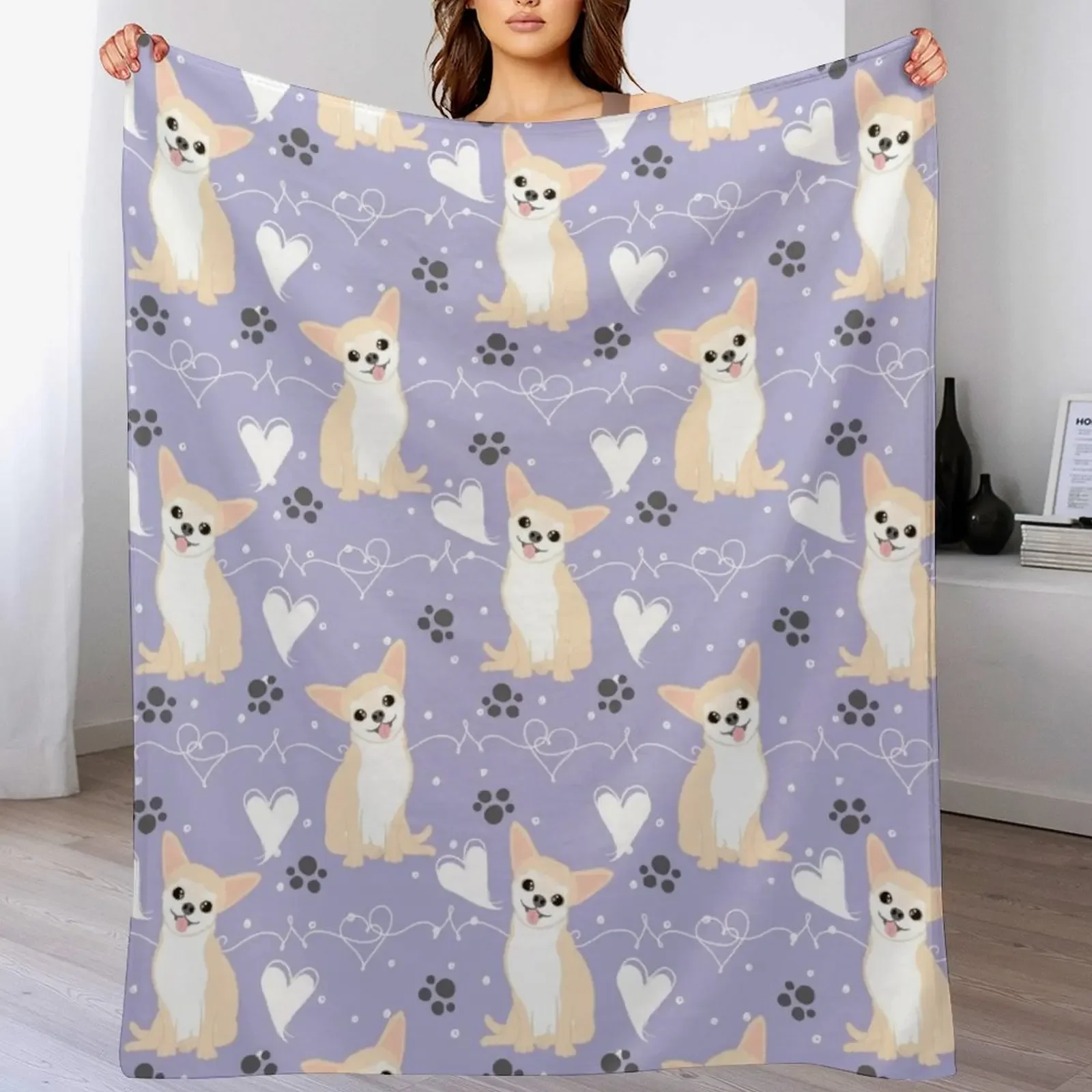 

LOVE Fawn Cream White Chihuahua 2 Throw Blanket Shaggy Sofas Plaid on the sofa Plush Blankets