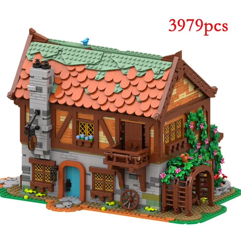 Spot MOC-189669 Creative Building Blocks Puzzle Medieval Village Model House Street View Decoration Children's Gifts Educational