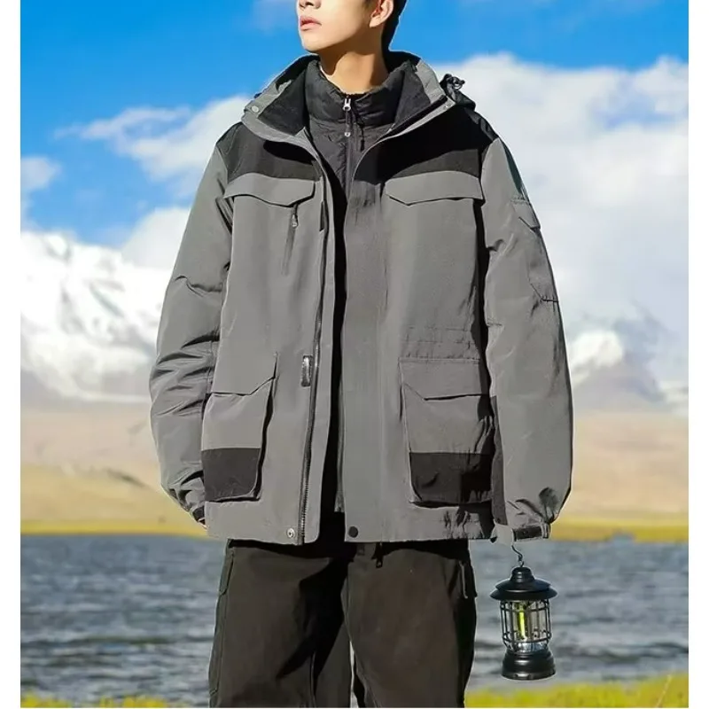 

COMXZ Outdoor Jacket Men 2025 Fashion Hooded Travel Camping Windproof Parka Premium Patchwork Adventure Cold Resistant Coats