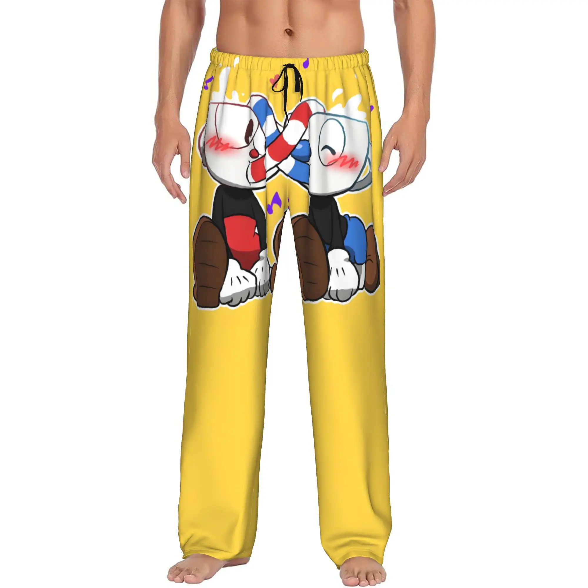 Custom Men Cuphead And Mugman Pajama Pants Print Anime Game Sleep Sleepwear Bottoms with Pockets