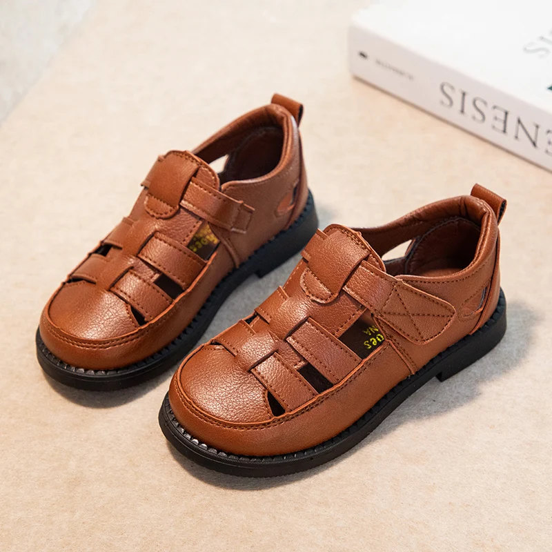 

Autumn Children Sandals Hollow Out Breathable Leather Shoes for Boy Soft Sole Comfort Casual Shoes Solid Fashion British Shoes