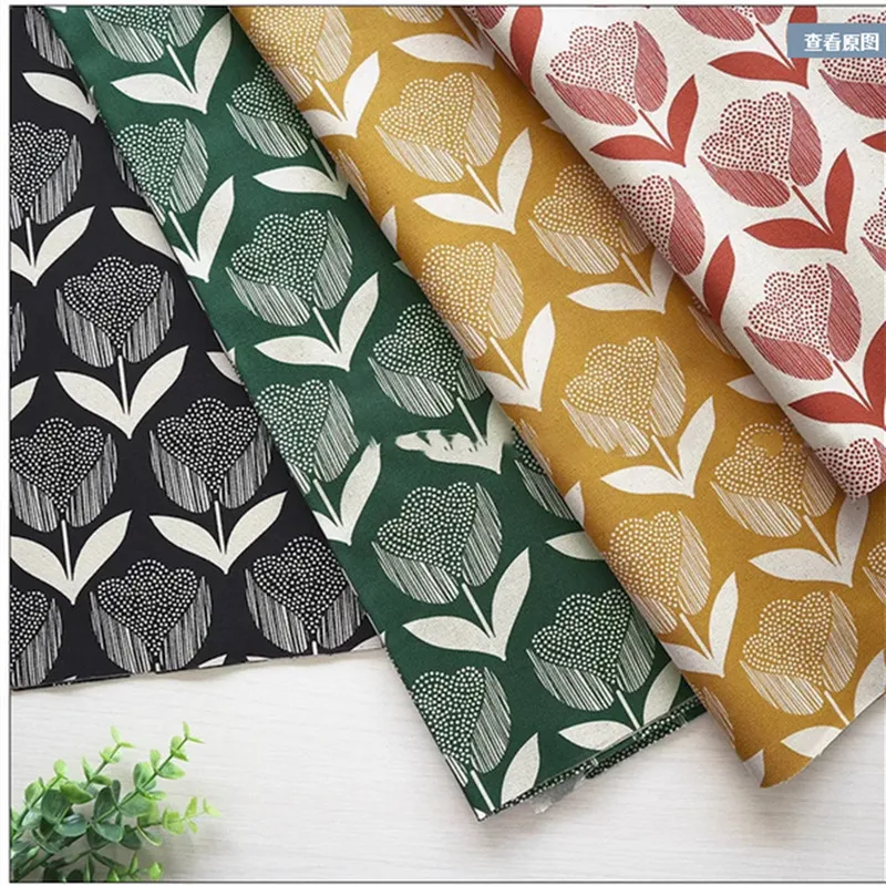 Thicken Cotton Fabrics, Northern Europe Flower Print, Handmade DIY Bag, Pillow Material, 100% Cotton Imitate Linen, CR-1836