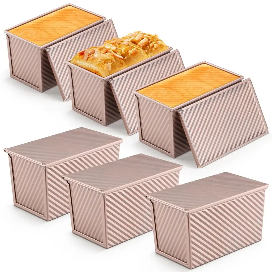 

Набор из 6 форм для хлеба Пуллман с крышками, формы для выпечки хлеба на закваске, маленькие формы для тостов из углеродистой стали на 1 фунт, антипригарные формы для выпечки