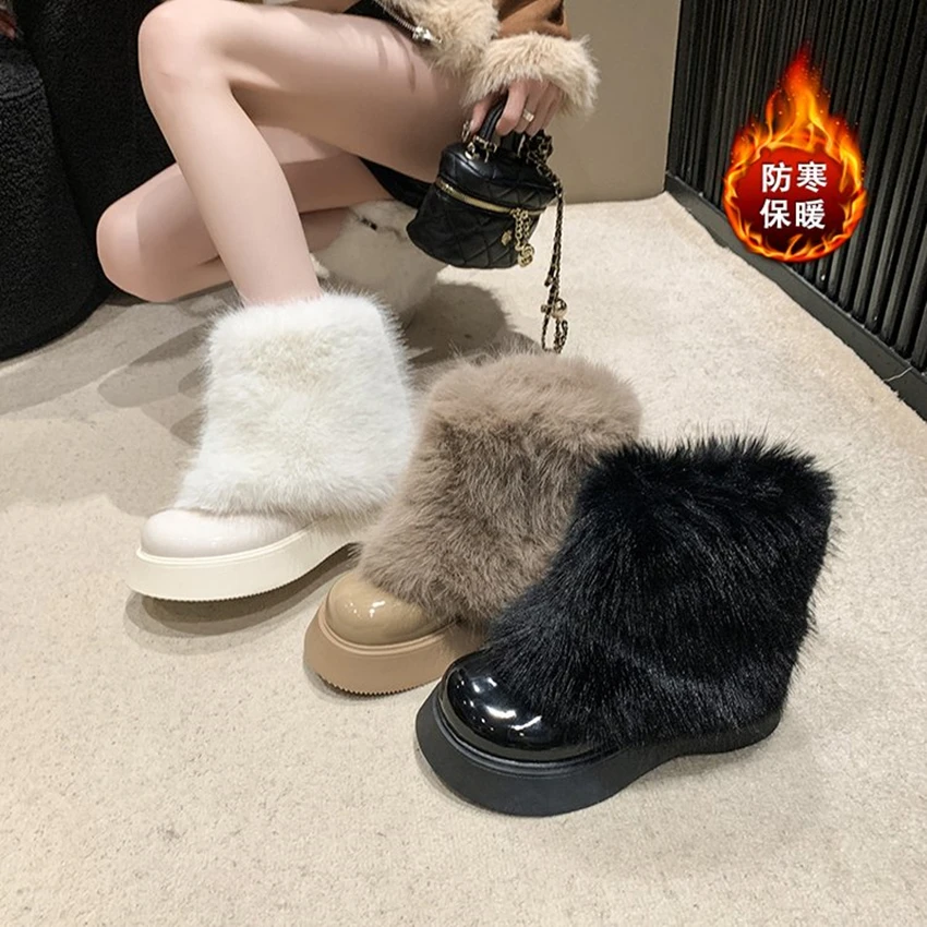 

Winter Shoe Women's Winter Fluffy Faux Fox Fur Boots Woman Plush Warm Snow Boots Luxury Footwear Girls' Furry Fur Bottes Fashion