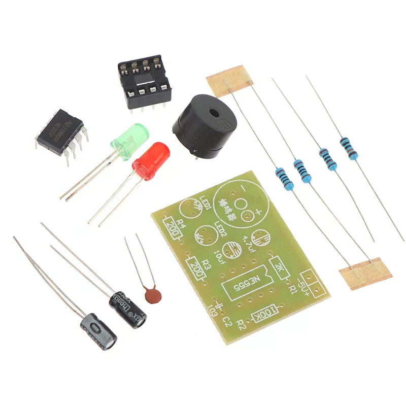 NE555 DIY Kit LED Flasher & Signal Generator Circuit With PCB For Electronics Education & Solder Practice