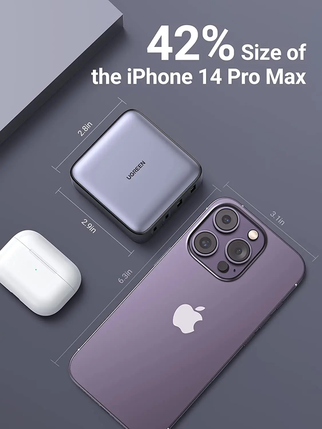 UGREEN Cargador USB C de 65 W Nexode Estación de carga GaN de 4 puertos con 2 USB C y 2 USB un cargador de escritorio para iPhone