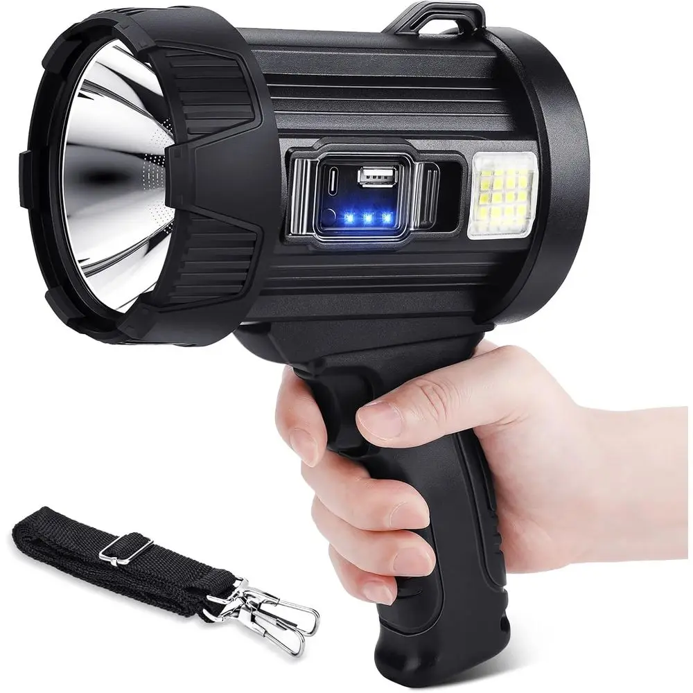

Rechargeable 99000 Lumens LED Spotlight, Long Running Outdoor Handheld Spotlights for Hunting, Camping, Boating
