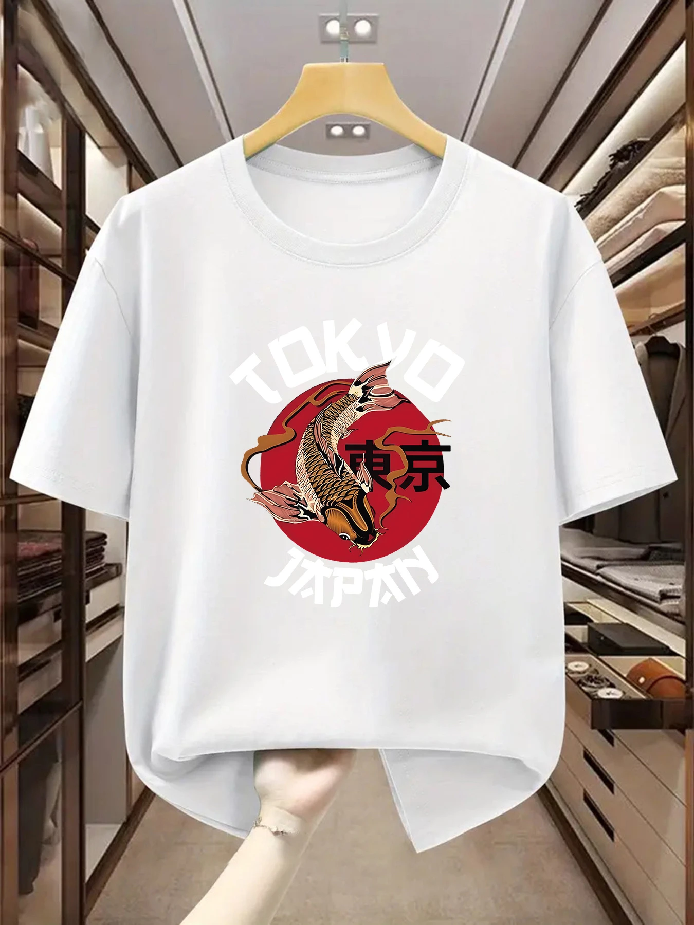 Funny Koi Fish Japanese Streetwear TOKYO JAPAN Men's T Shirt Cotton Tee Women Summer Novelty Oversize Humor Top Casual Trendy