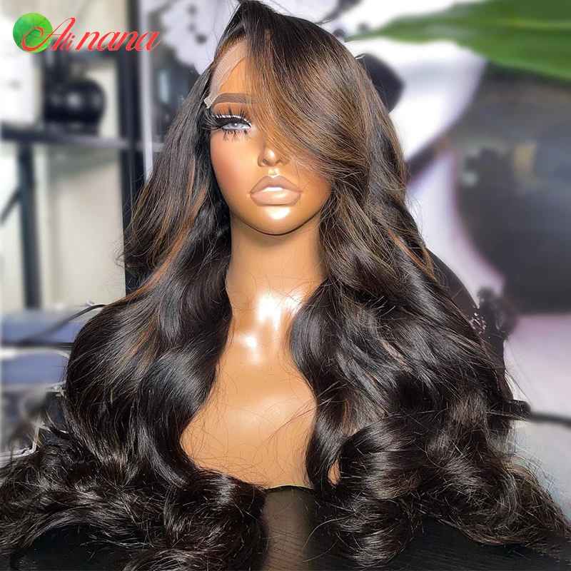 Highlights Brown Colored Body Wave 13X6 Lace Frontal Wig Pre-Plucked Peruvian Remy Human Hair Lace Front Wig For Black Women