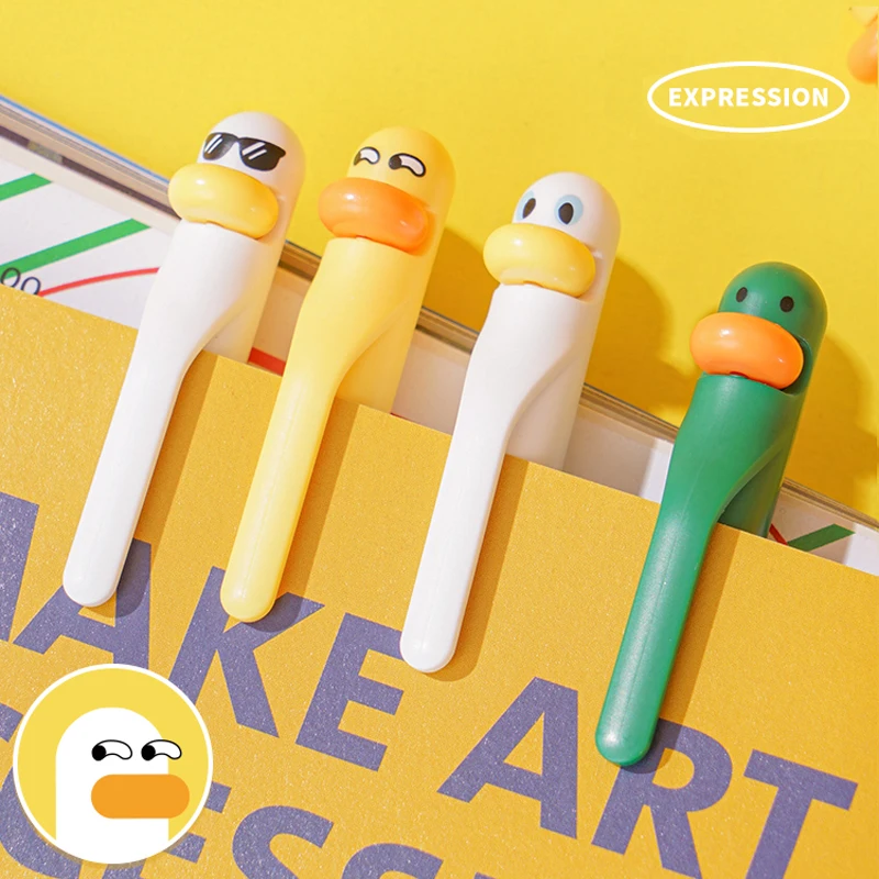 4 Pcs/Set Cute Duck Design Gel Ink Pen Smooth Writing Quick Dry 0.5mm Black Pens Student School Office Stationery Gifts Supplies
