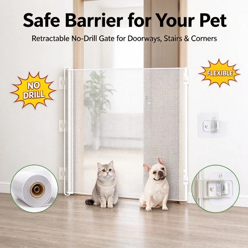 Extendable Bendable Pet Gate No Drill Cat Dog Safety Barrier Retractable Fence for Stairs Doorways Indoor Home Use