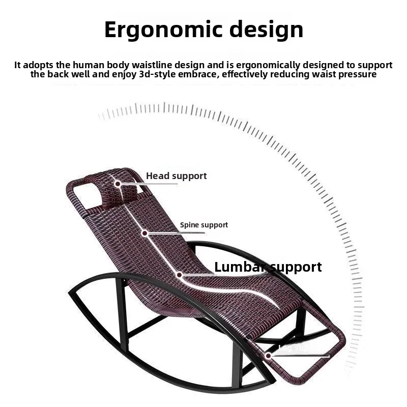 

Outdoor Rocking Chair Balcony Backrest Chair Leisure Recliner Wrought Iron Adult Elderly Lunch Break Free Rattan Chair Wholesale
