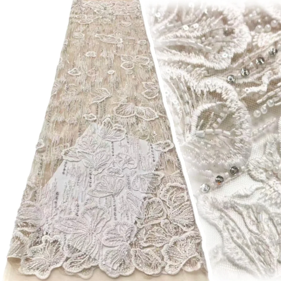 

2 Yards African Sequin Embroidered Lace Fabric Fashion French Beaded Lace Fabric Suitable for Bridal Party Wedding Dresses 2212
