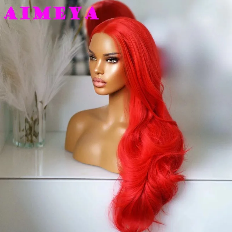 AIMEYA Royal Blue Long Natural Wave Wig Heat Resistant Synthetic Lace Front Wigs for Women Natural Hairline Daily Use Cosplay