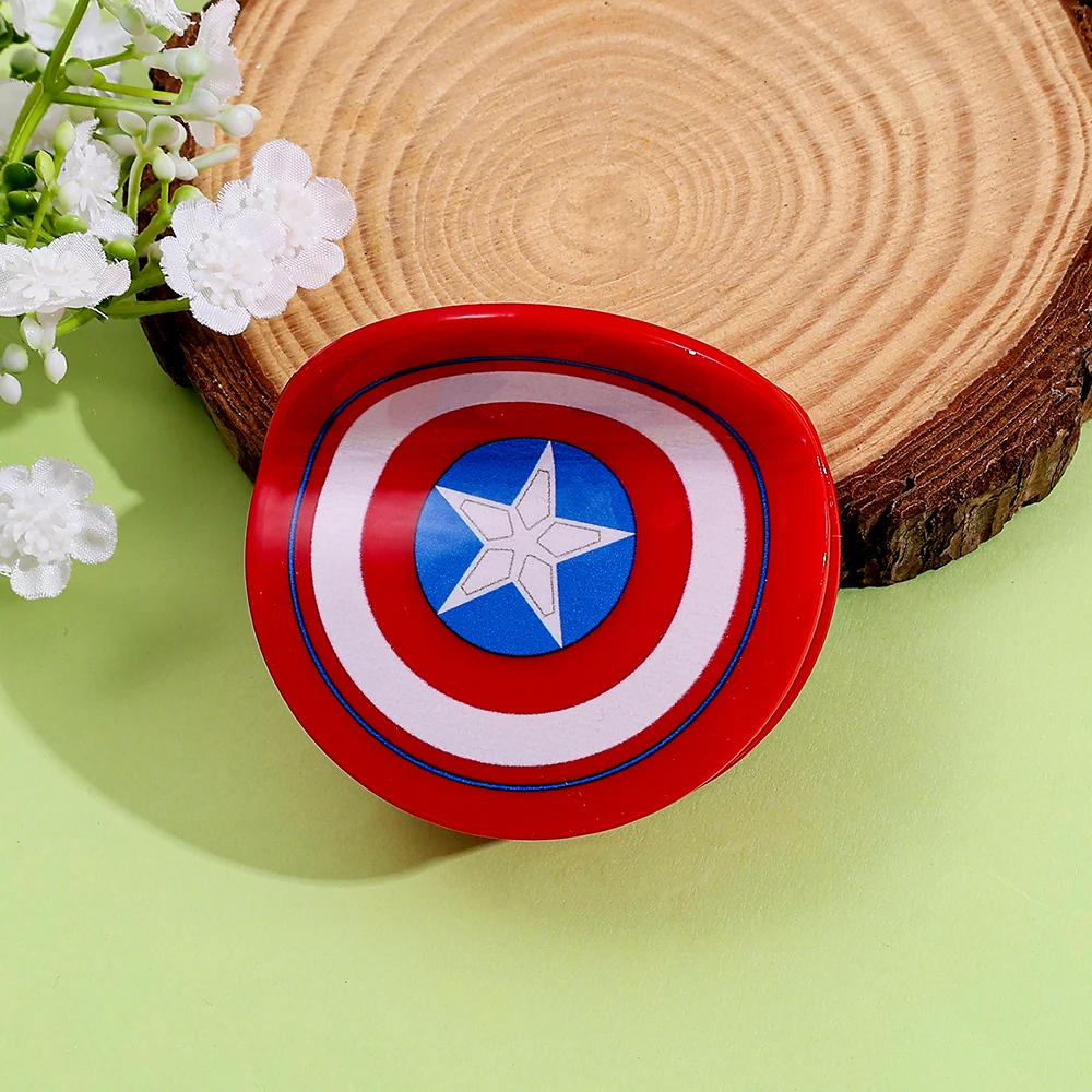 Acrylic Round Star Shield Hair Claw Clip Red White Blue Circle Pattern Hair Clip Women Cartoon Party Hair Barrettes