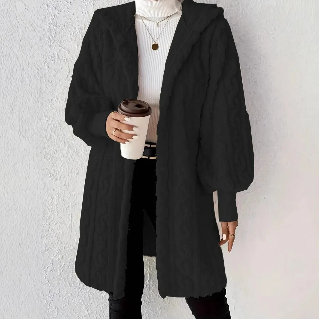 Hooded Loose Fit Coat Mid Length Graceful Commuting with Regular Sleeve Thick Mid Long Length Long Sleeve Women Winter Jacket