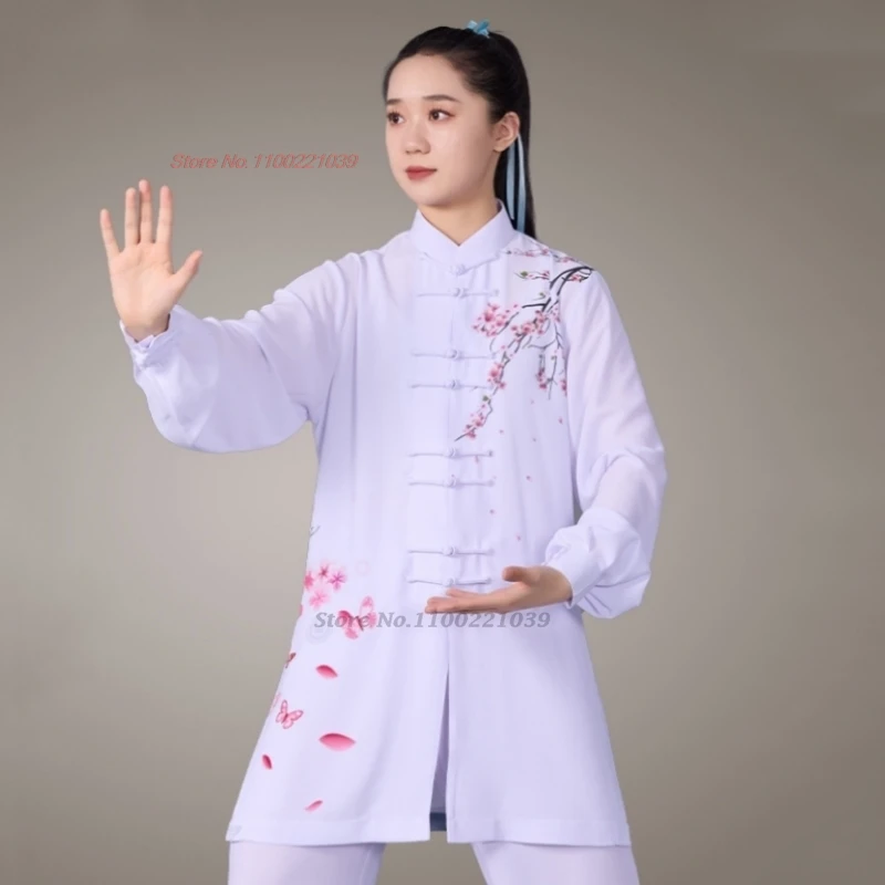 2024 chinese tai chi uniform wushu kung fu training practice martial arts wing chun flower print tops+pants set outdoor sports