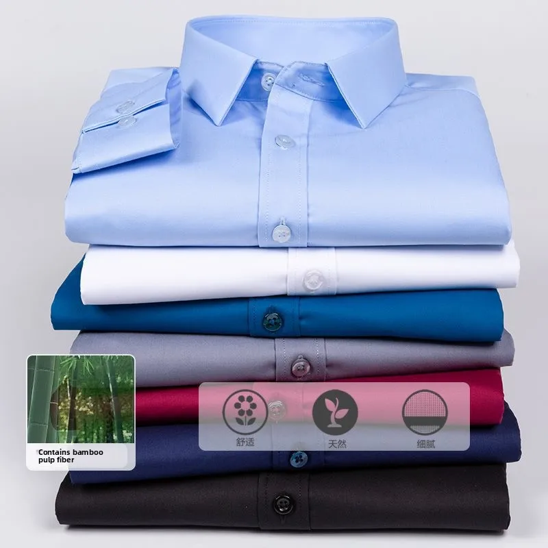 

Ant Wrinkle Bamboo Fiber irt Casual Long Sve Workwear Pure Color Busin irt Comfortable Bamboo Pulp Fabric Mens irt